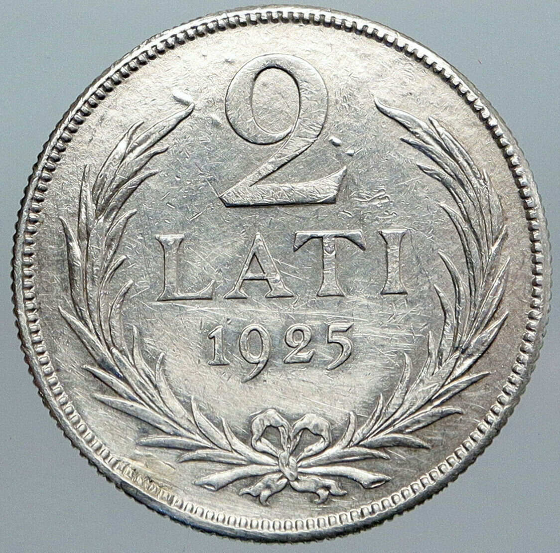 1925 LATVIA Lions Shield ANTIQUE OLD Vintage Silver European 2 Lati Coin i89007