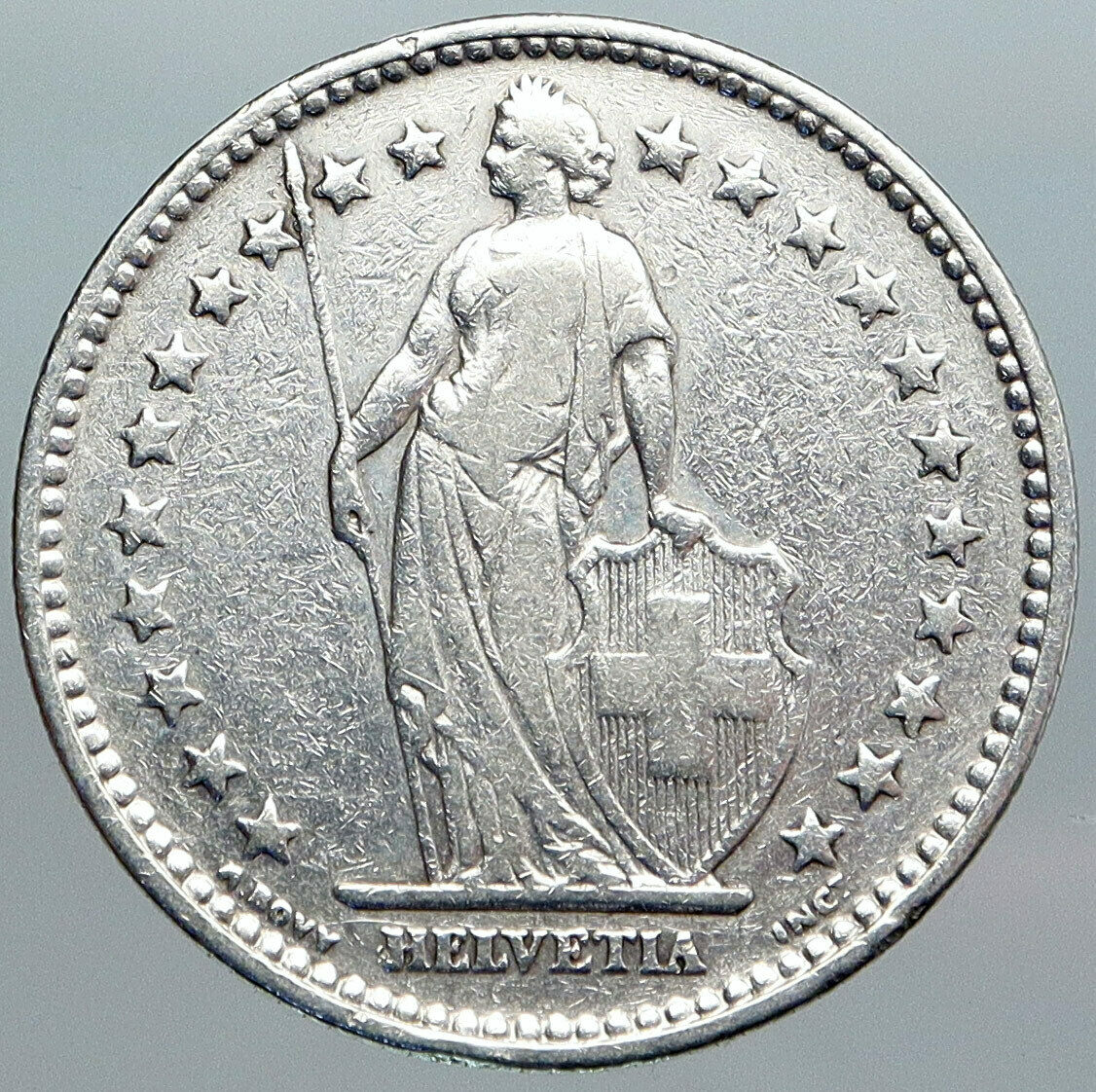 1914 SWITZERLAND - SILVER 2 Francs Coin HELVETIA Symbolizes SWISS Nation i89019