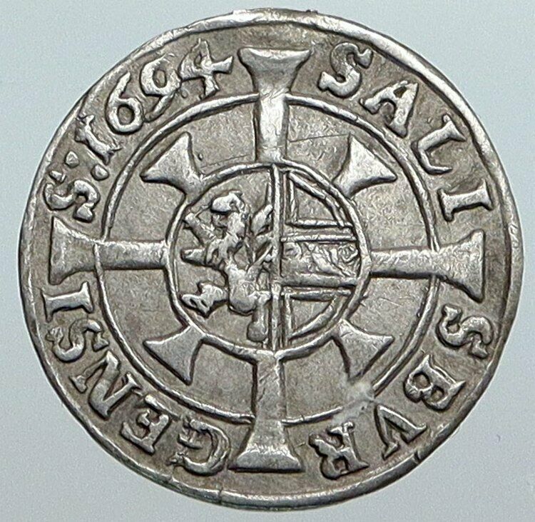 1694 AUSTRIA Bisphoric SALZBURG Johann Ernst von Thun Silver Kreuzer Coin i89029