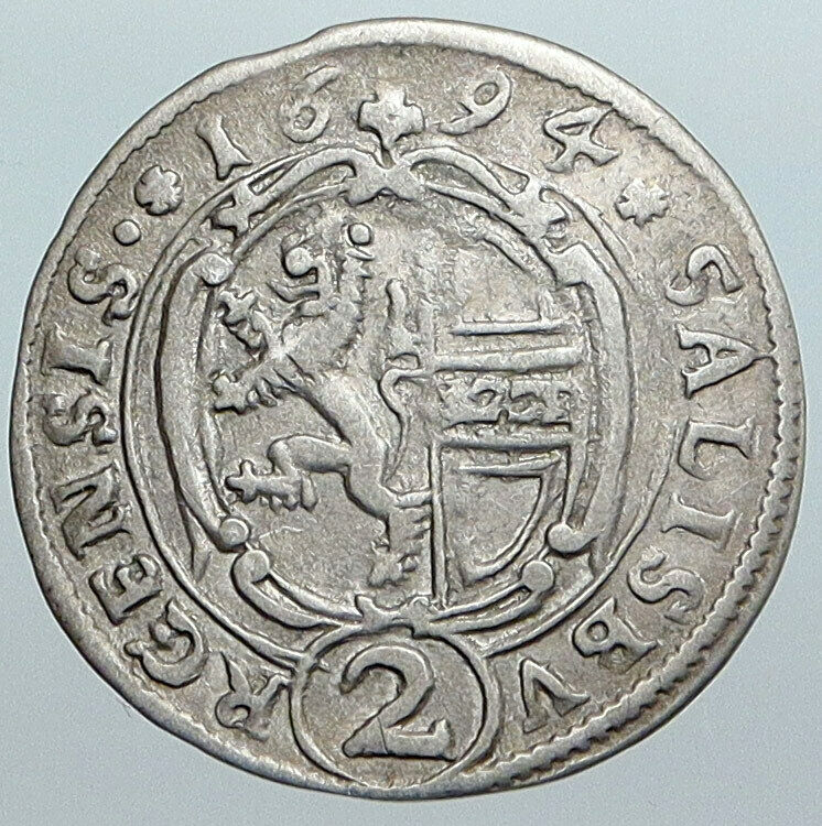 1694 AUSTRIA Bisphoric SALZBURG Johann Ernst Thun Silver 2 Kreuzer Coin i89032