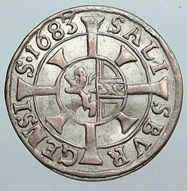 1683 AUSTRIA Salzburg BISHOPRIC Max Gandolf Kuenburg Silver Kreuzer Coin i89034