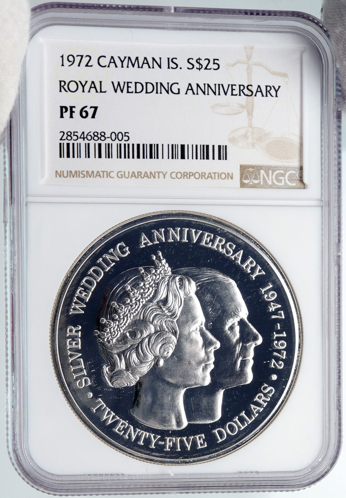 1972 CAYMAN ISLANDS UK Queen Elizabeth II VINTAGE Silver Wedding $25 Coin i89251