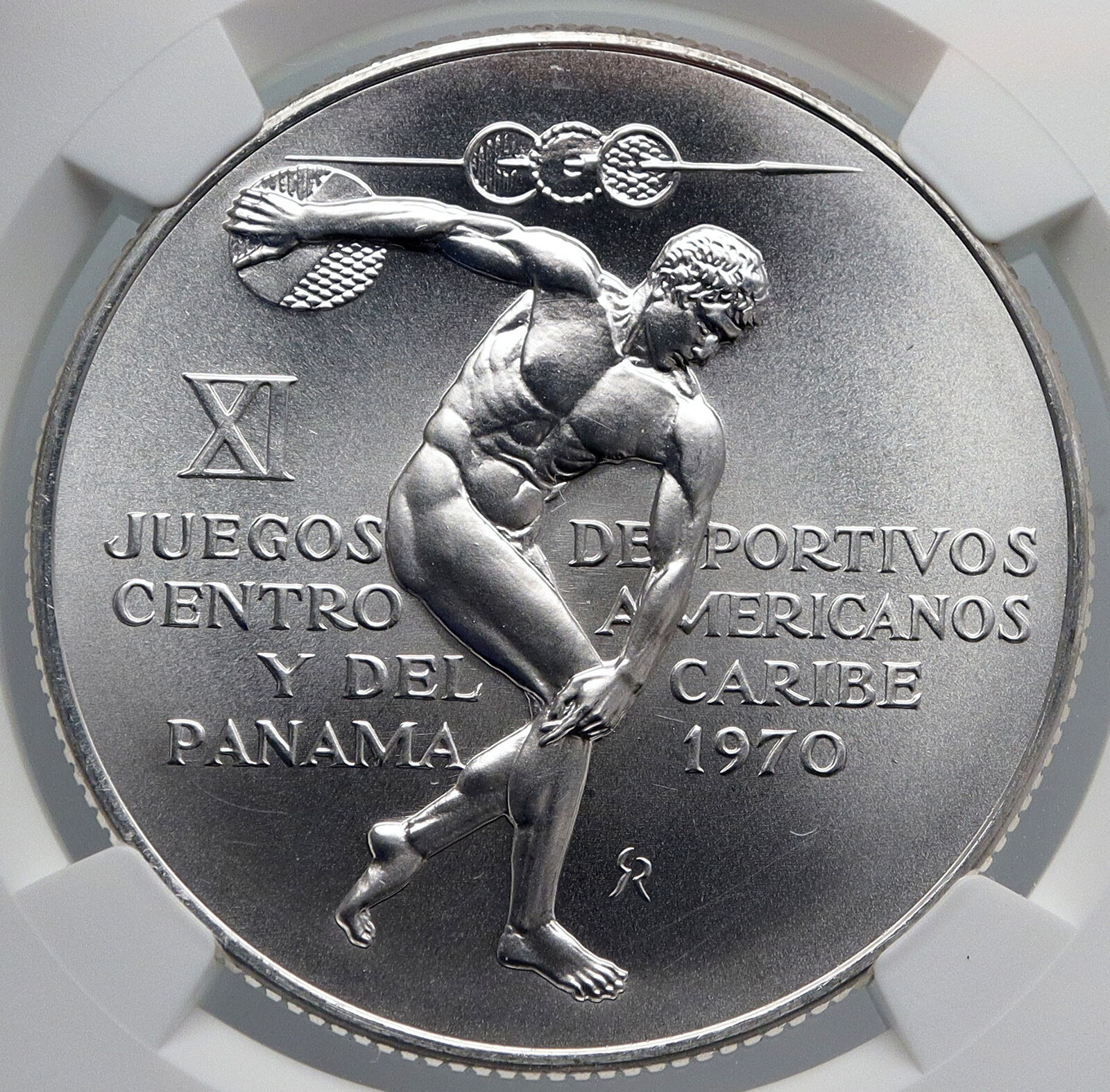 1970 PANAMA American Games GREEK DISC THROWER ATHLETE Silver 5B Coin NGC i89257