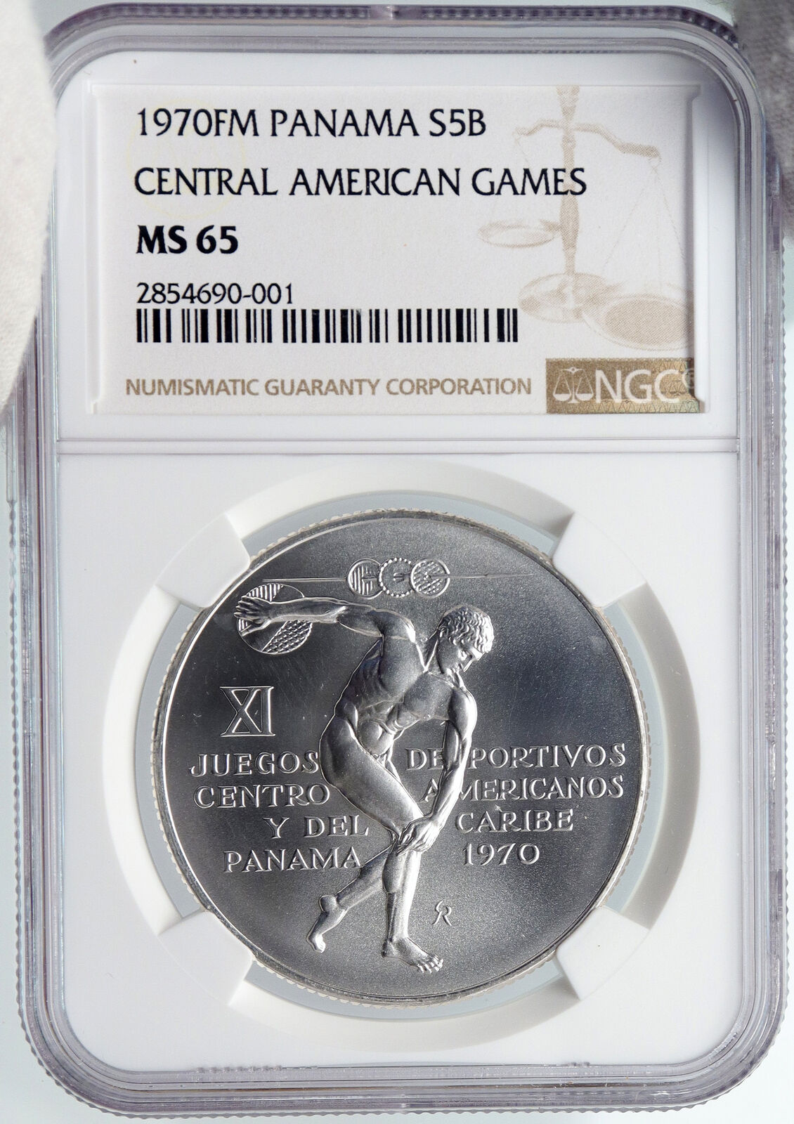 1970 PANAMA American Games GREEK DISC THROWER ATHLETE Silver 5B Coin NGC i89257