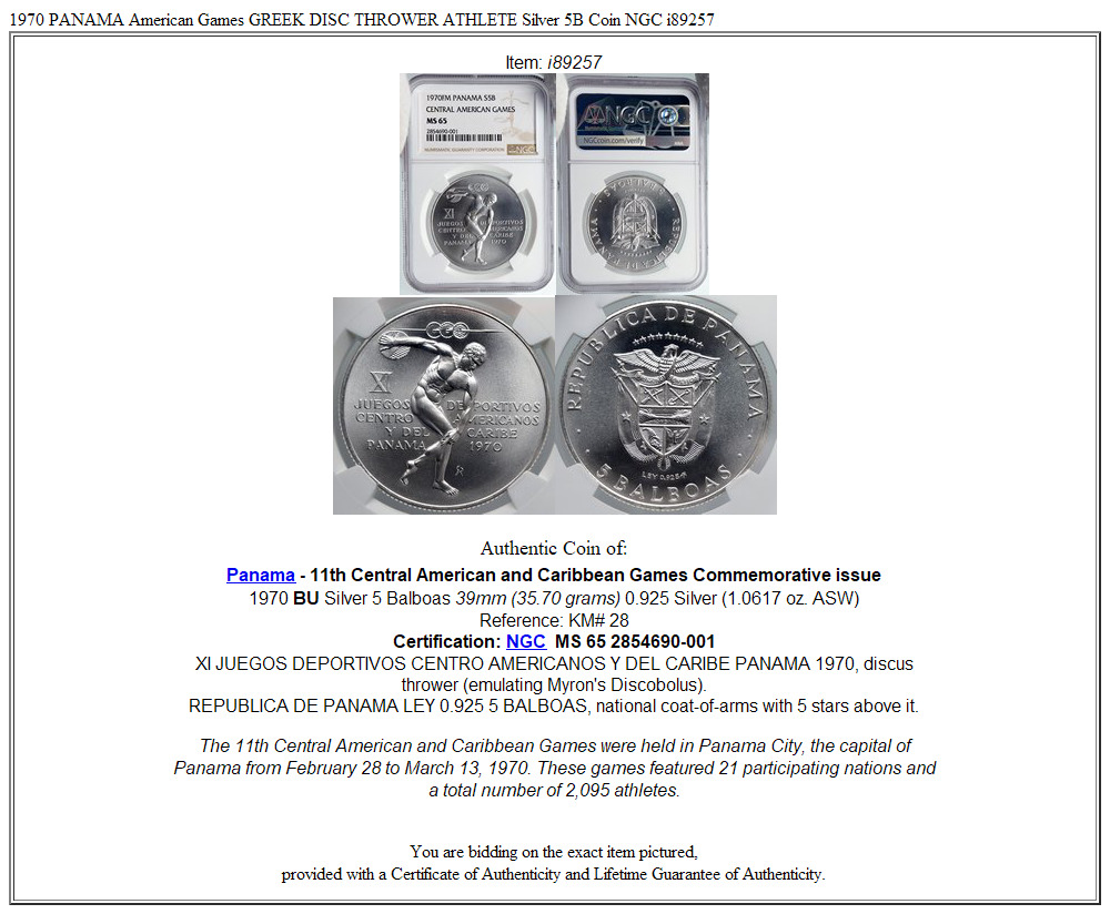 1970 PANAMA American Games GREEK DISC THROWER ATHLETE Silver 5B Coin NGC i89257