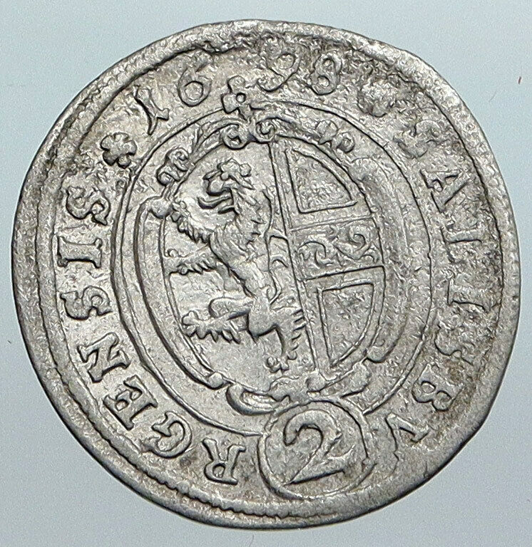 1698 AUSTRIA Bisphoric SALZBURG Johann Ernst Thun Silver 2 Kreuzer Coin i89033