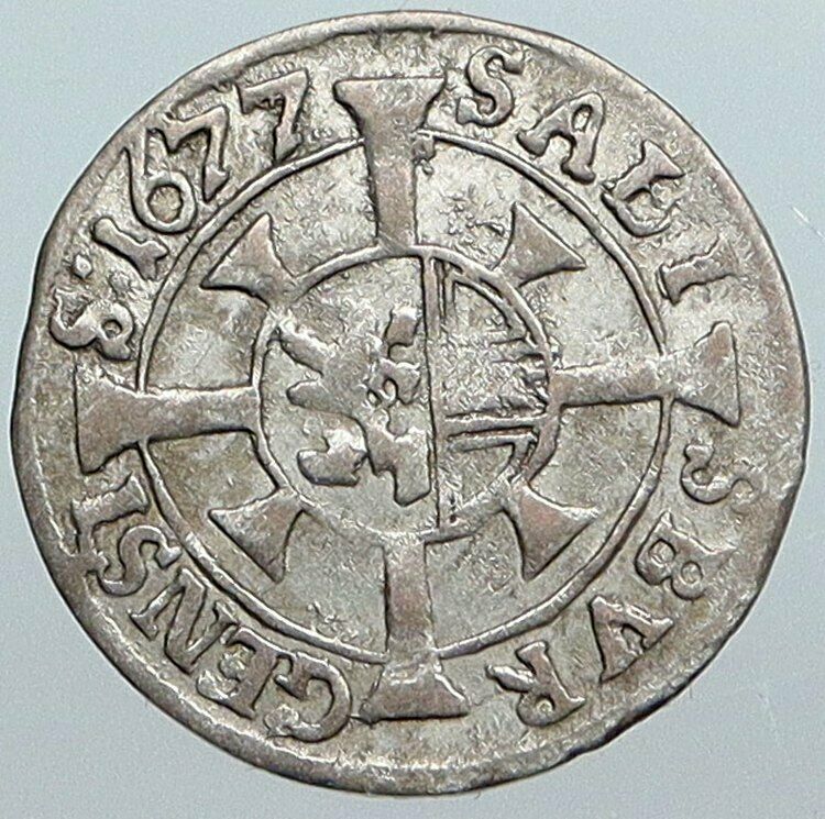 1677 AUSTRIA Salzburg BISHOPRIC Max Gandolf Kuenburg Silver Kreuzer Coin i89039