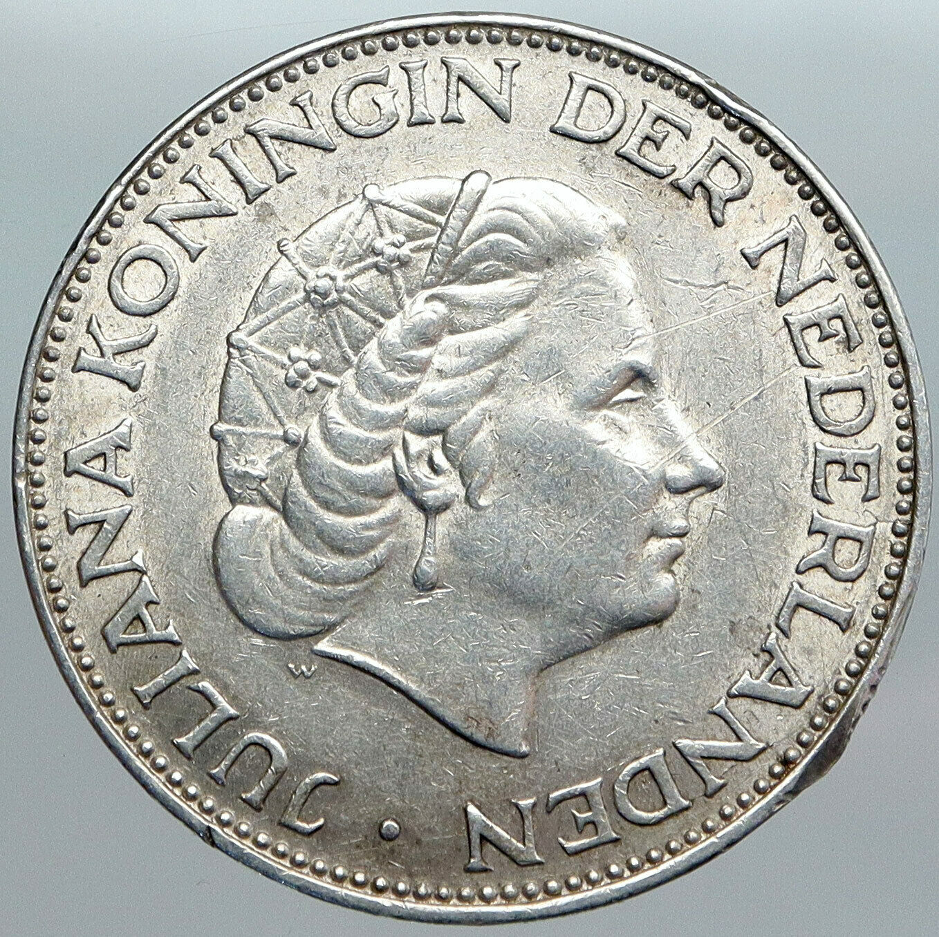 1961 Netherlands Kingdom Queen JULIANA Vintage Silver 2 1/2 Gulden Coin i89016