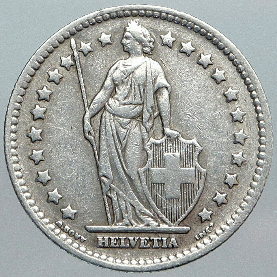 1943 SWITZERLAND HELVETIA Symbolizes OLD SWISS Nation SILVER 1 Franc Coin i89022