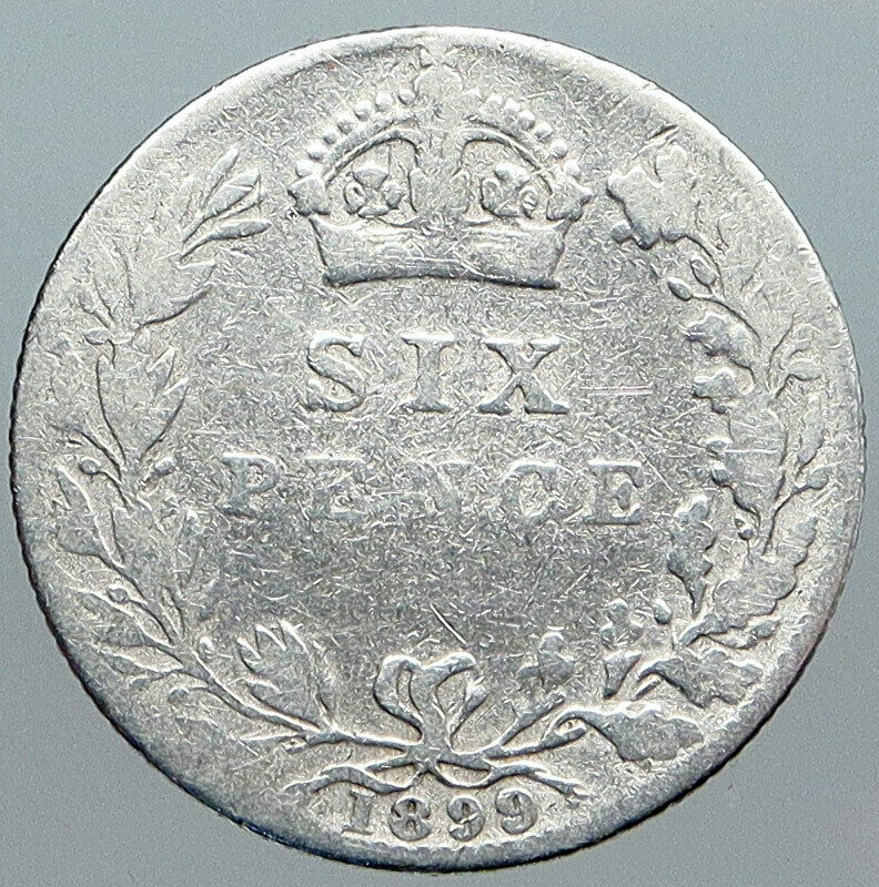 1899 UK Great Britain United Kingdom QUEEN VICTORIA 6 Pence Silver Coin i89021