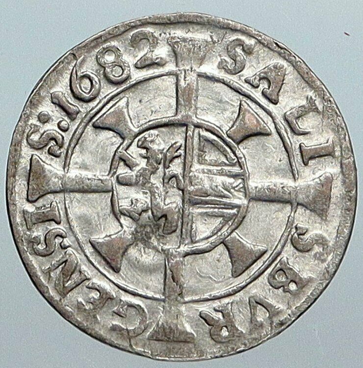 1682 AUSTRIA Salzburg BISHOPRIC Max Gandolf Kuenburg Silver Kreuzer Coin i89036