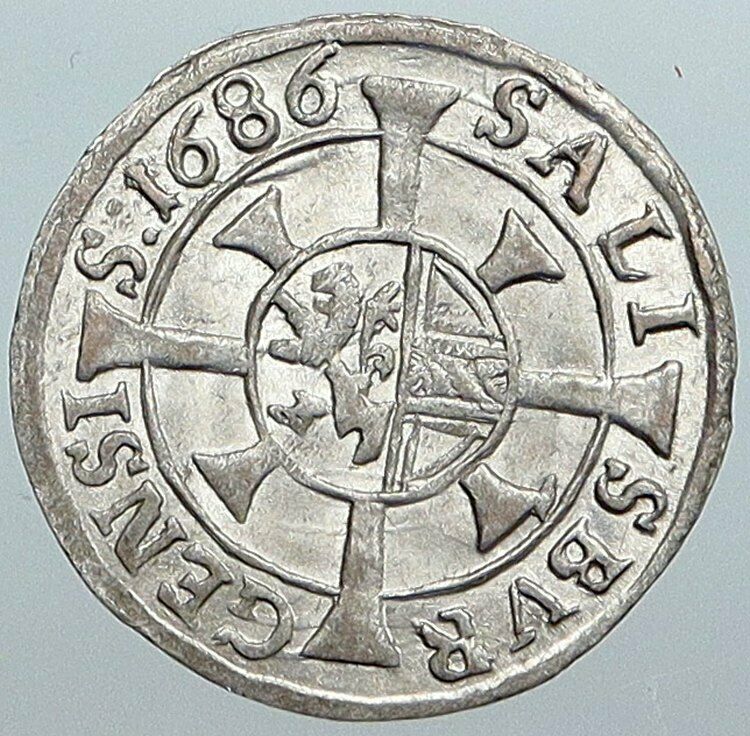 1686 AUSTRIA Salzburg BISHOPRIC Max Gandolf Kuenburg Silver Kreuzer Coin i89040