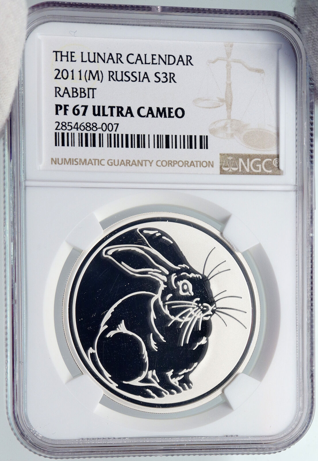 2011 RUSSIA Rabbit Lunar Calendar CHINESE ZODIAC Silver 3 Rouble Coin NGC i89250