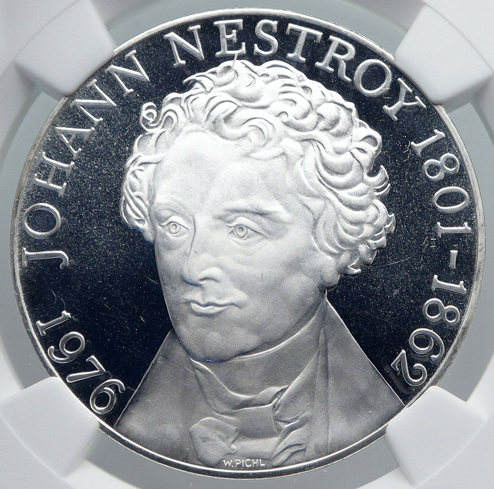 1976 AUSTRIA Musician Actor Johann Nestroy Silver 100 Schilling Coin NGC i89249