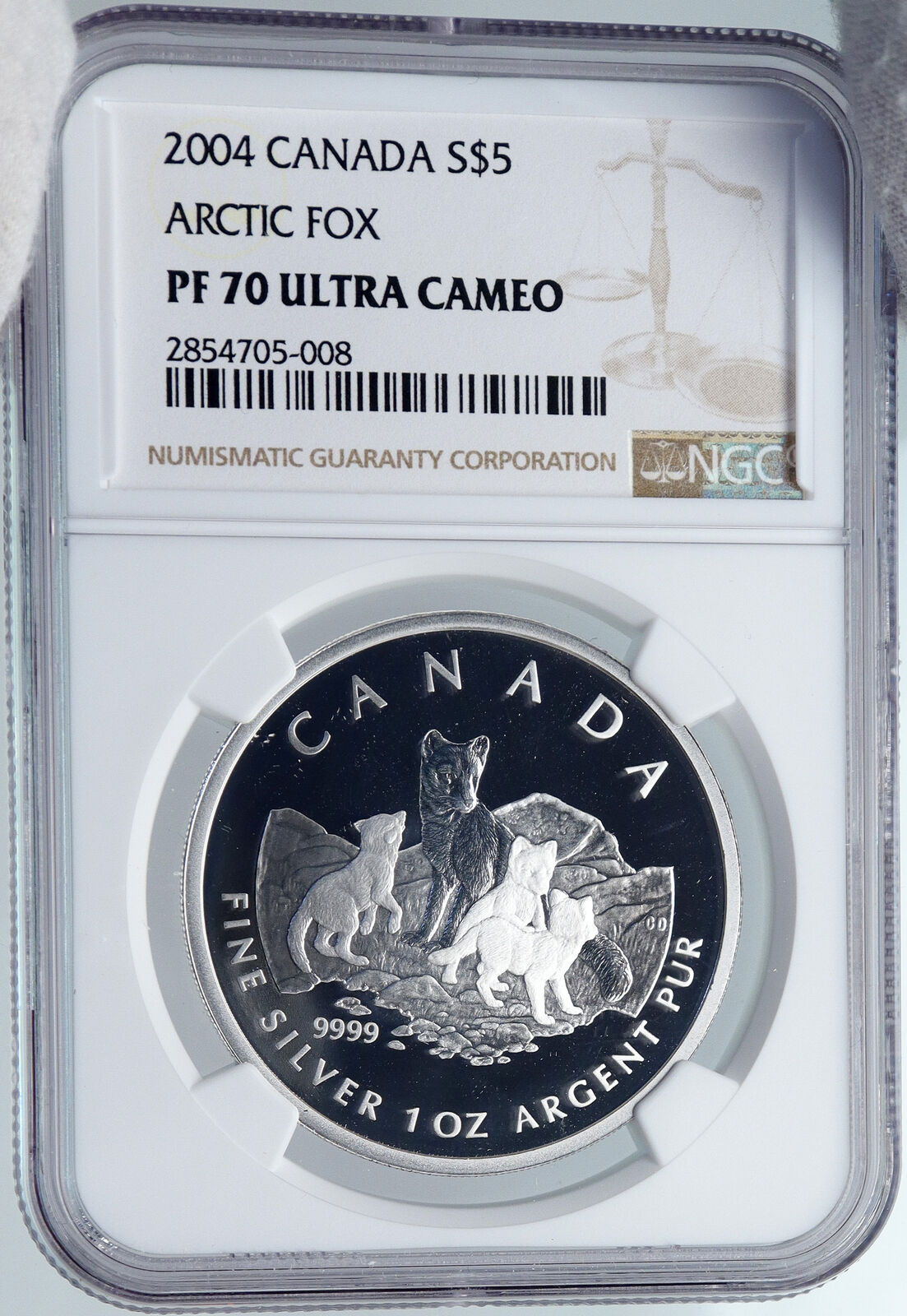 2004 CANADA UK Queen Elizabeth II ARCTIC FOX Old Silver Proof $5 Coin NGC i89239