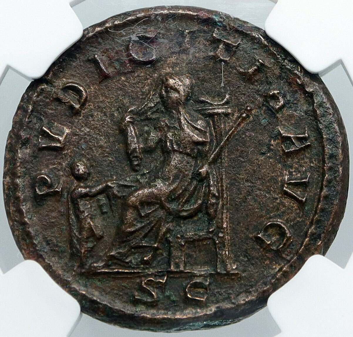 OTACILIA SEVERA Philip I Wife RARE Bronze As 244AD Ancient Roman Coin NGC i88627