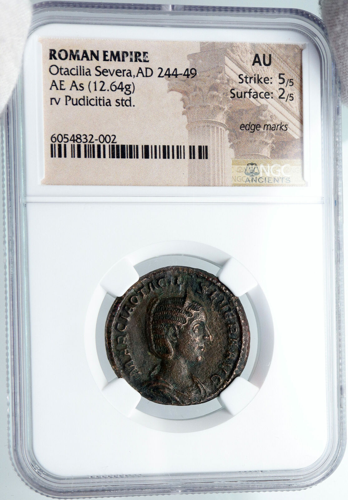 OTACILIA SEVERA Philip I Wife RARE Bronze As 244AD Ancient Roman Coin NGC i88627