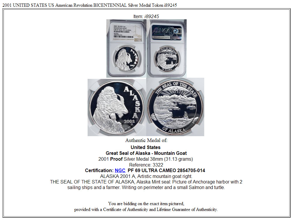 2001 UNITED STATES US American Revolution BICENTENNIAL Silver Medal NGC i89245