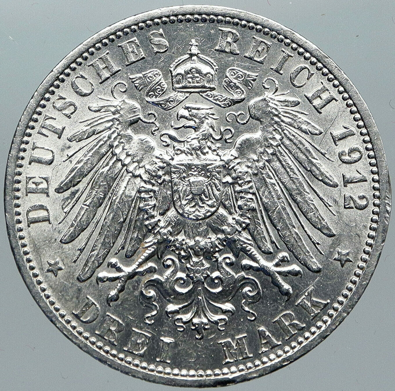 1912 PRUSSIA KINGDOM Germany WILHELM II Genuine Silver 3 Mark German Coin i88773