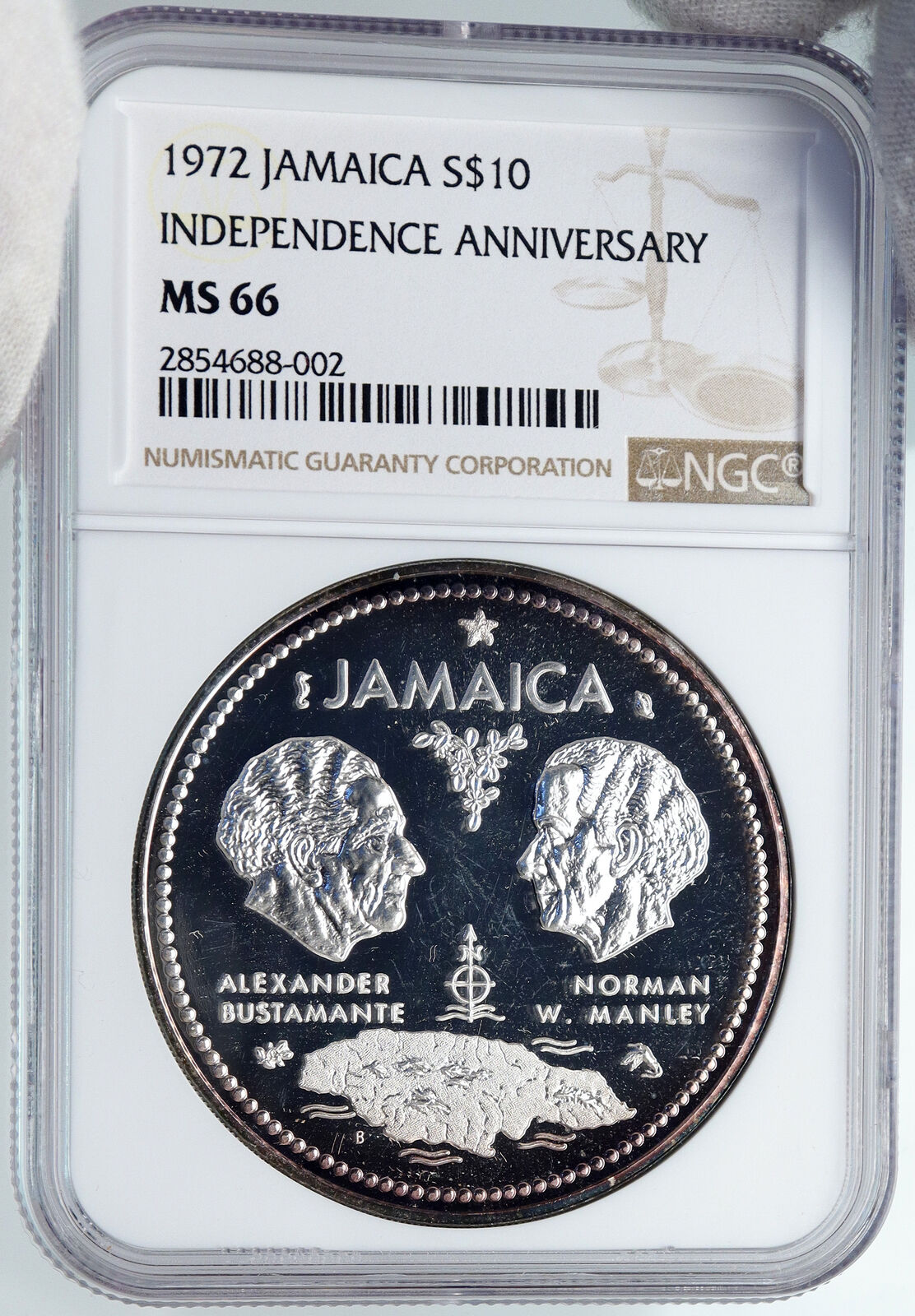 1972 JAMAICA 10th Independence Anniversary Old SILVER 10 Dollars Coin NGC i89247