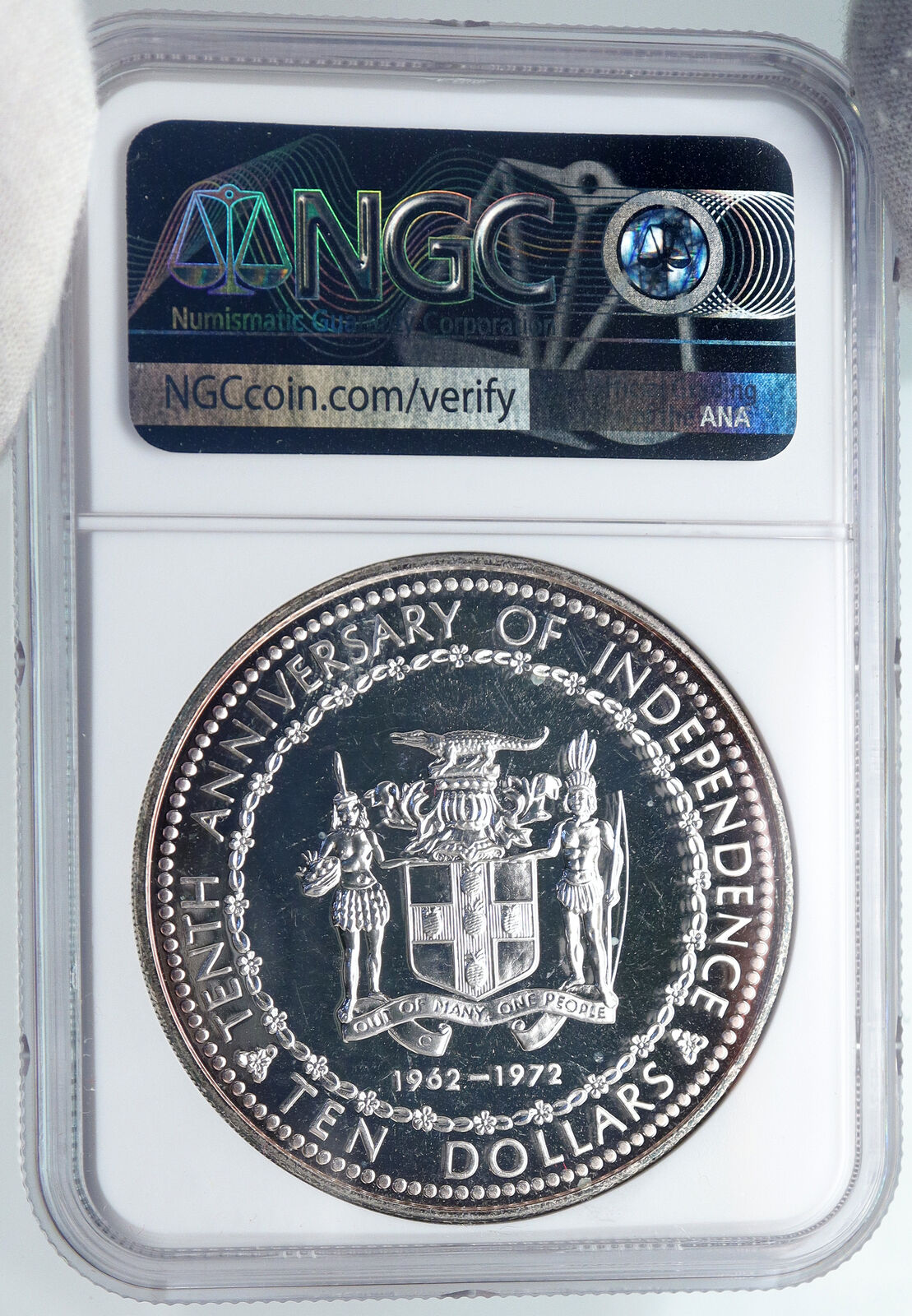 1972 JAMAICA 10th Independence Anniversary Old SILVER 10 Dollars Coin NGC i89247