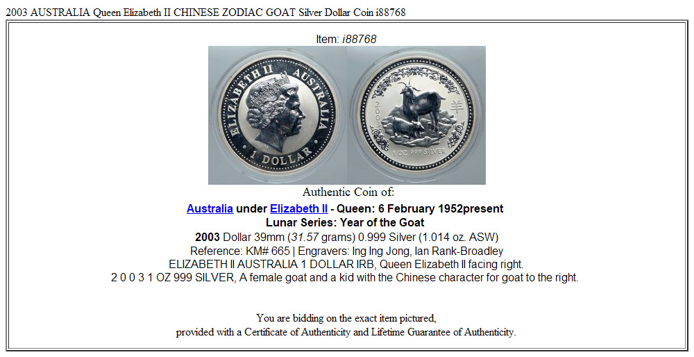 2003 AUSTRALIA Queen Elizabeth II CHINESE ZODIAC GOAT Silver Dollar Coin i88768