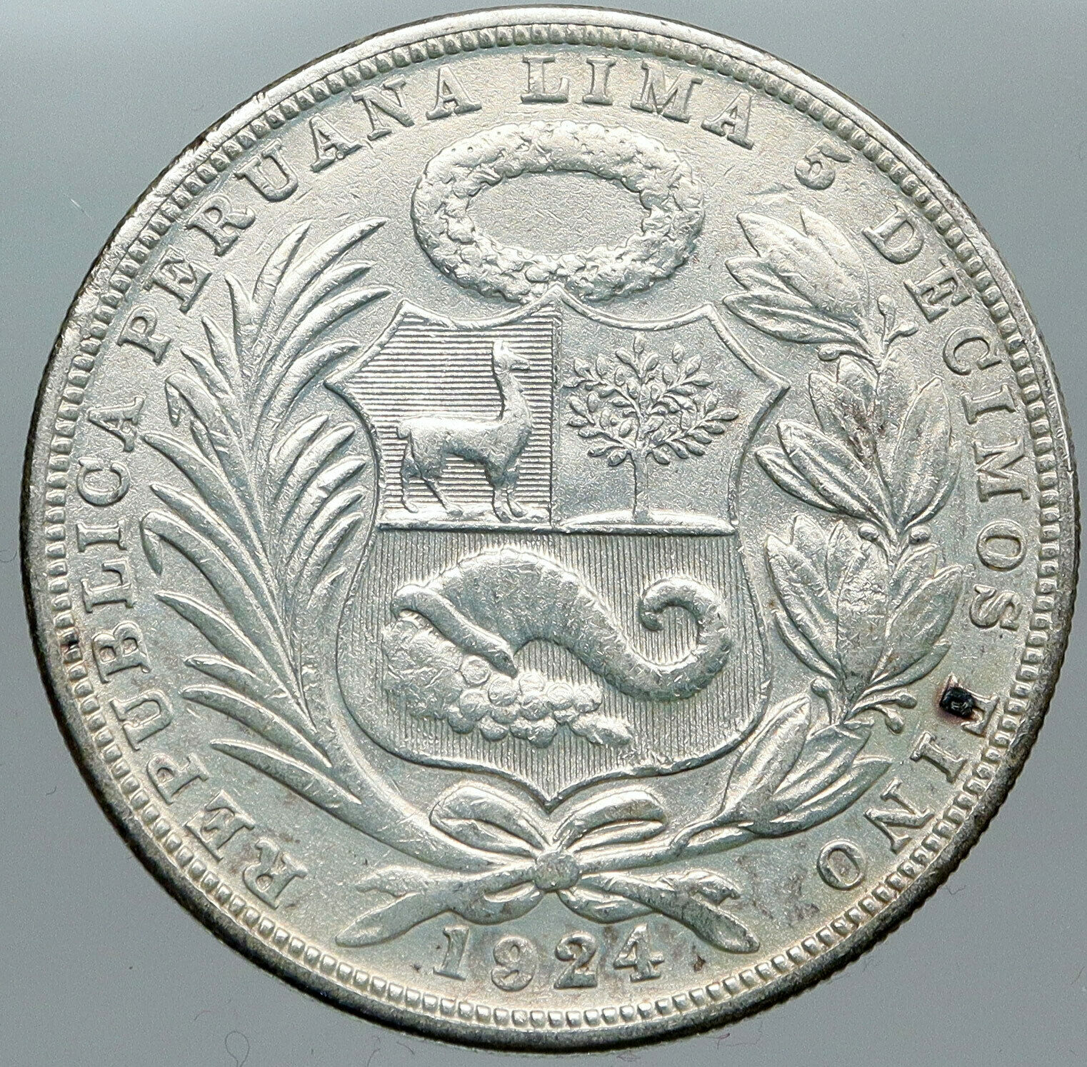 1924 PERU South America 1 SOL Antique BIG Original Silver Peruvian Coin i88782