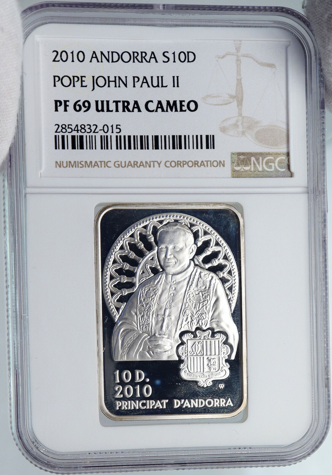 2010 ANDORRA Pope John Paul II VINTAGE Proof Silver 10 Diners Coin NGC i89231