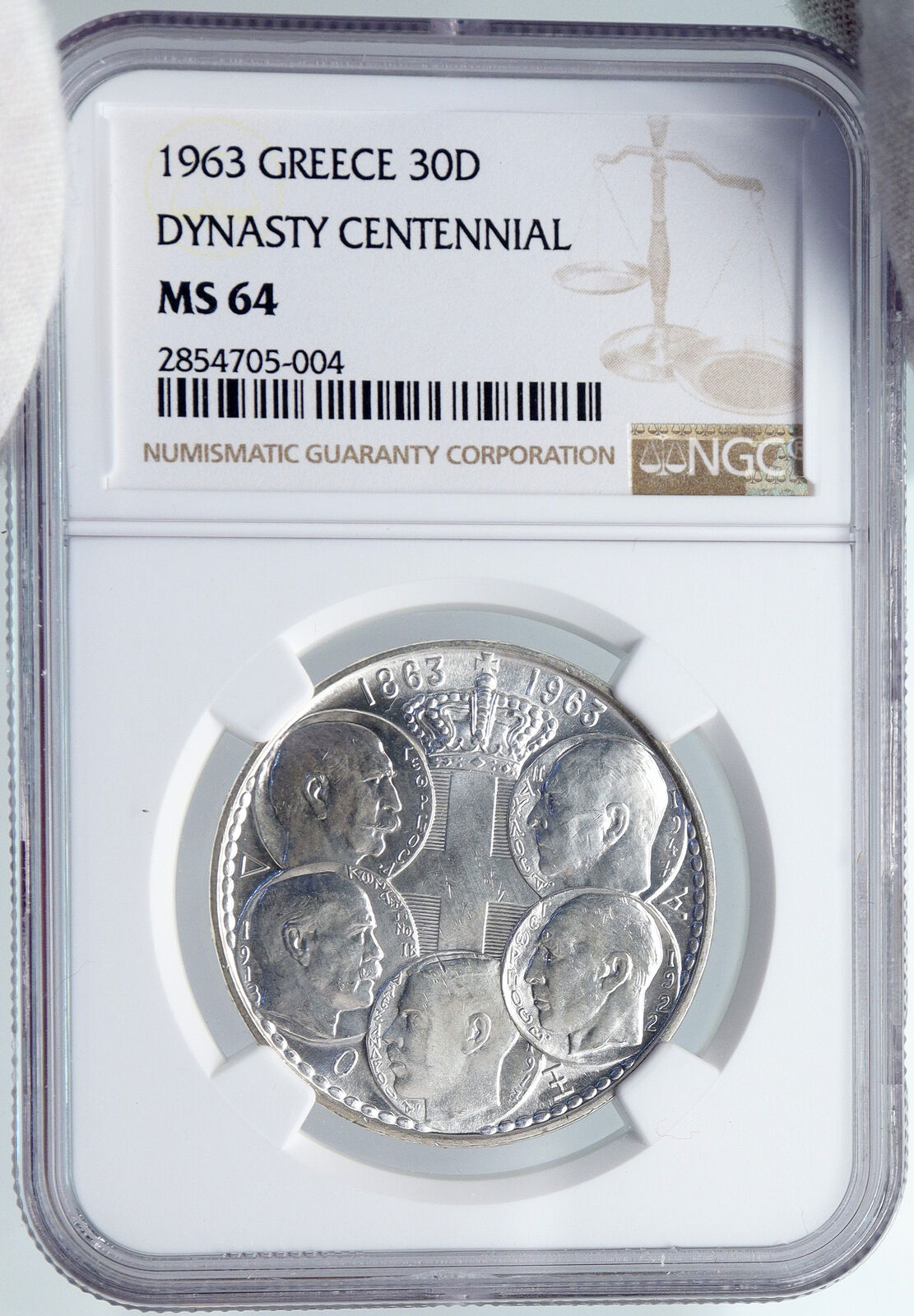 1963 GREECE PAUL GEORGE I II ALEXANDER CONSTANTINE Silver 30 Dr Coin NGC i89235