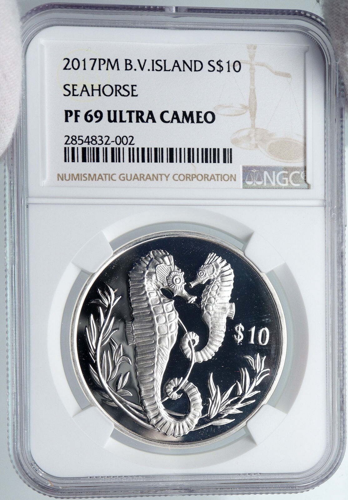 2017 British Virgin Islands UK QUEEN - SEAHORSE Proof Silver $10 Coin NGC i89219