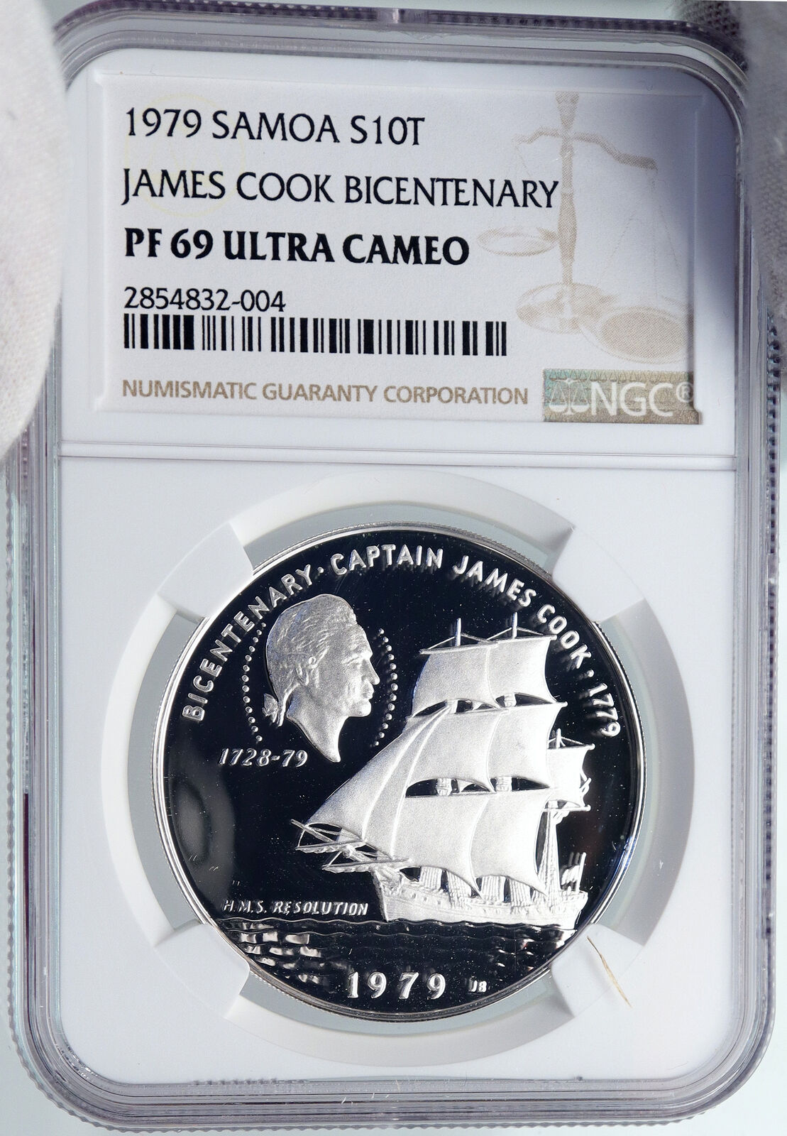 1979 SAMOA Ship Captain JAMES COOK Vintage Proof Silver 10 Tala Coin NGC i89222