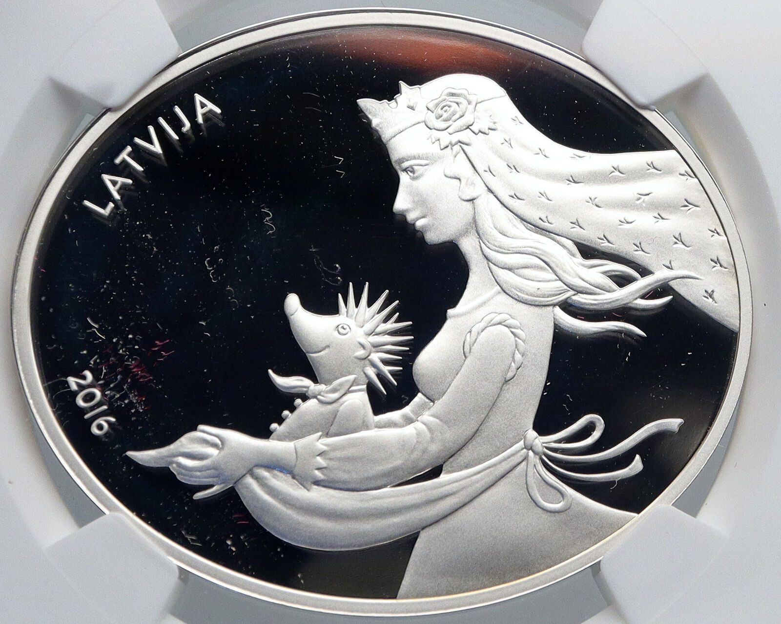 2016 LATVIA Fairy Tale Princess Hedgehog OVAL PROOF Silver 5Euro Coin NGC i89225