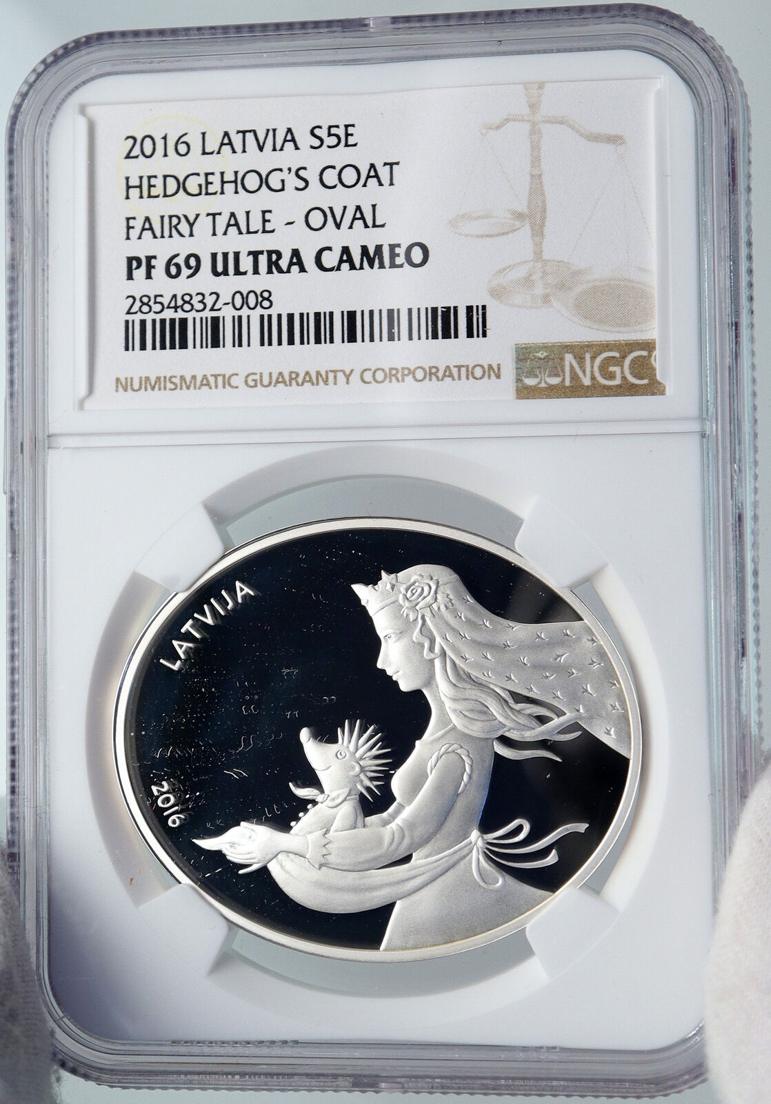 2016 LATVIA Fairy Tale Princess Hedgehog OVAL PROOF Silver 5Euro Coin NGC i89225