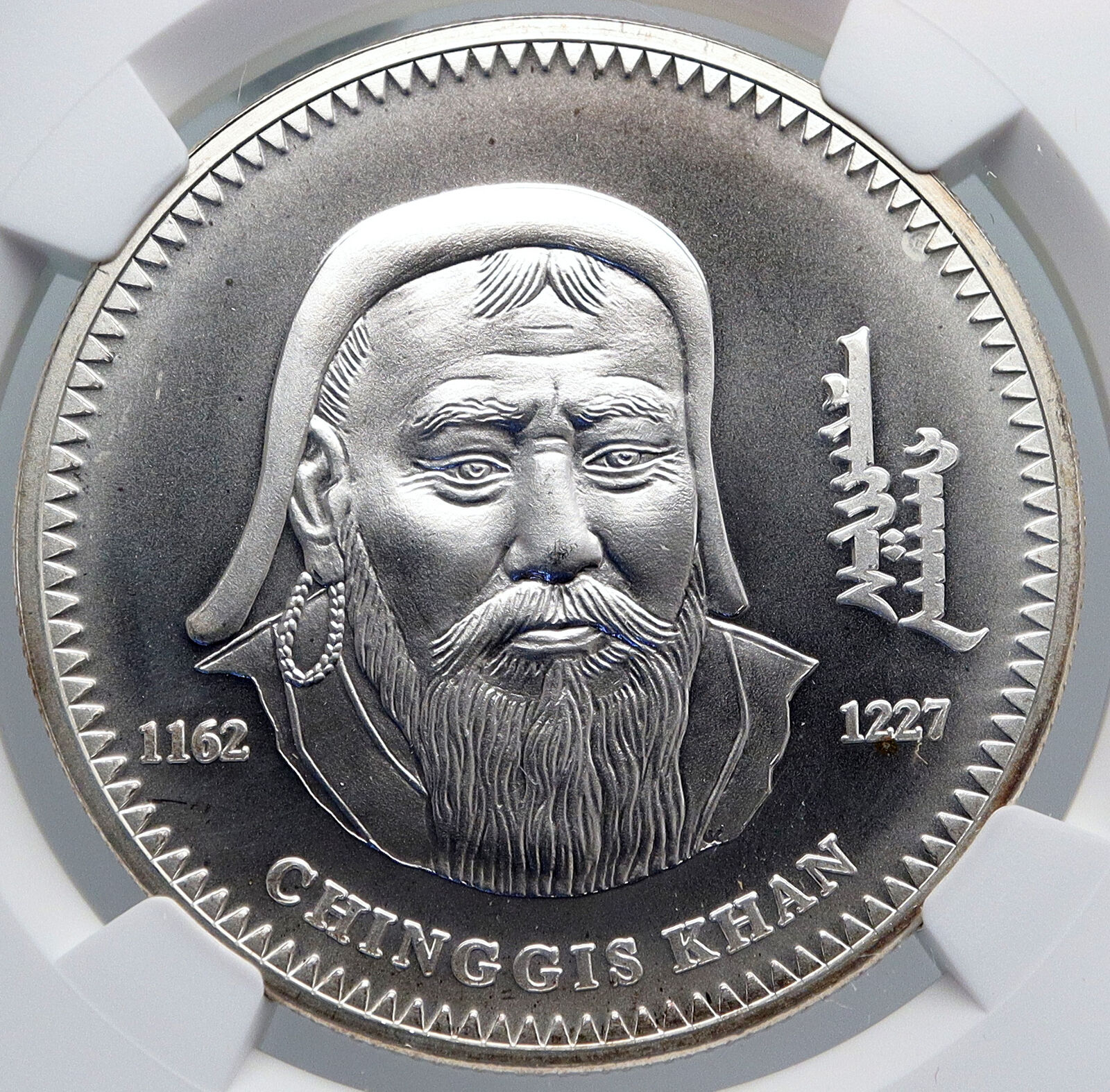 2002 MONGOLIA Conqueror Great Genghis Kahn Silver 1000 Tugrik Coin NGC i89275