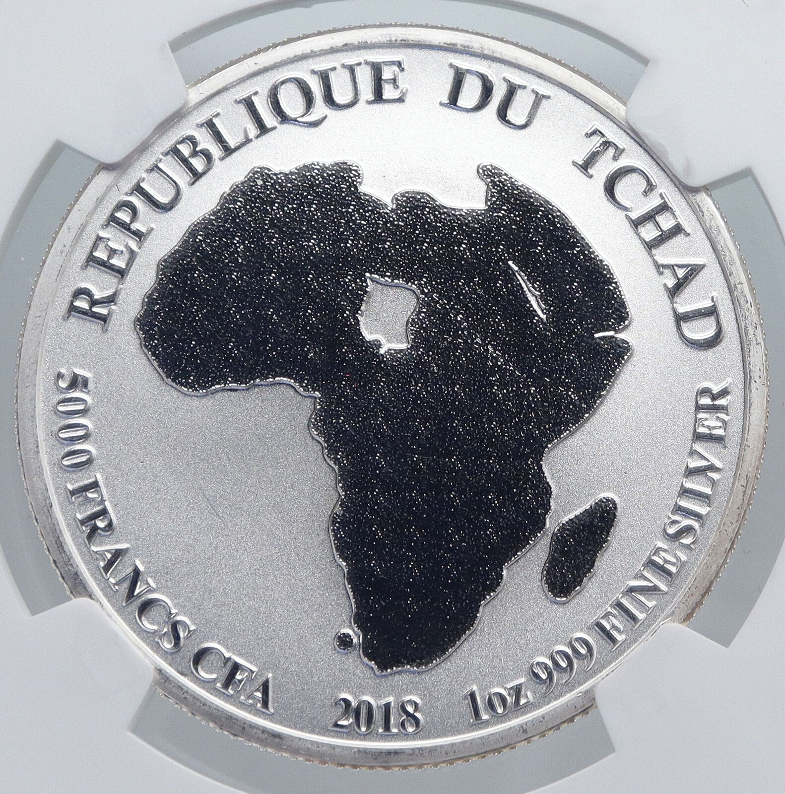 2018 CHAD African ARTISTIC LION Map Antique Silver 5000 Francs Coin NGC i89266