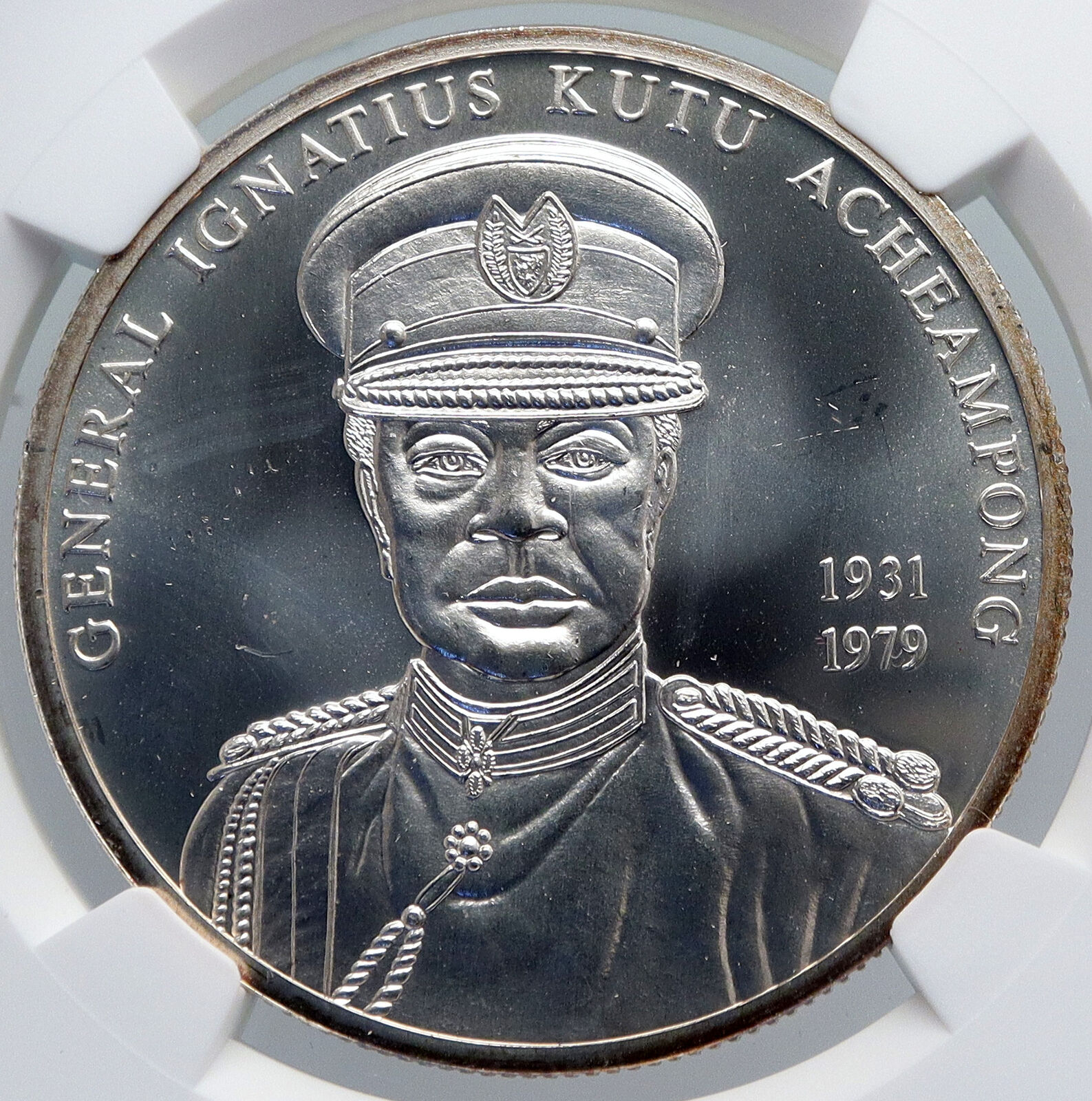 2002 GHANA General IGNATIUS Lion in Shield Silver 100 Shilling Coin NGC i89278