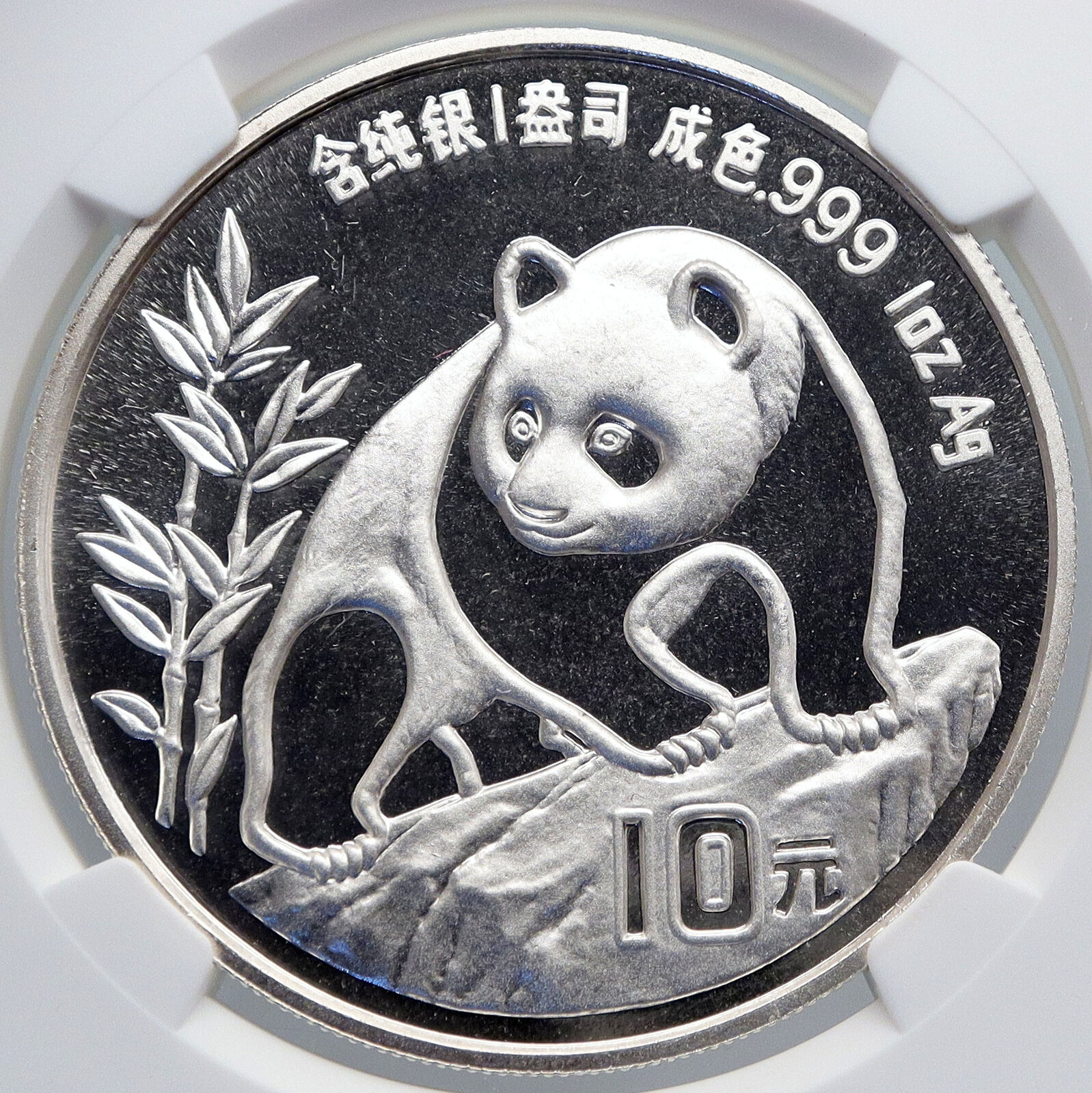 1990 CHINA PANDA Bamboo TEMPLE of HEAVEN Silver 10 Yuan Chinese Coin NGC i89267