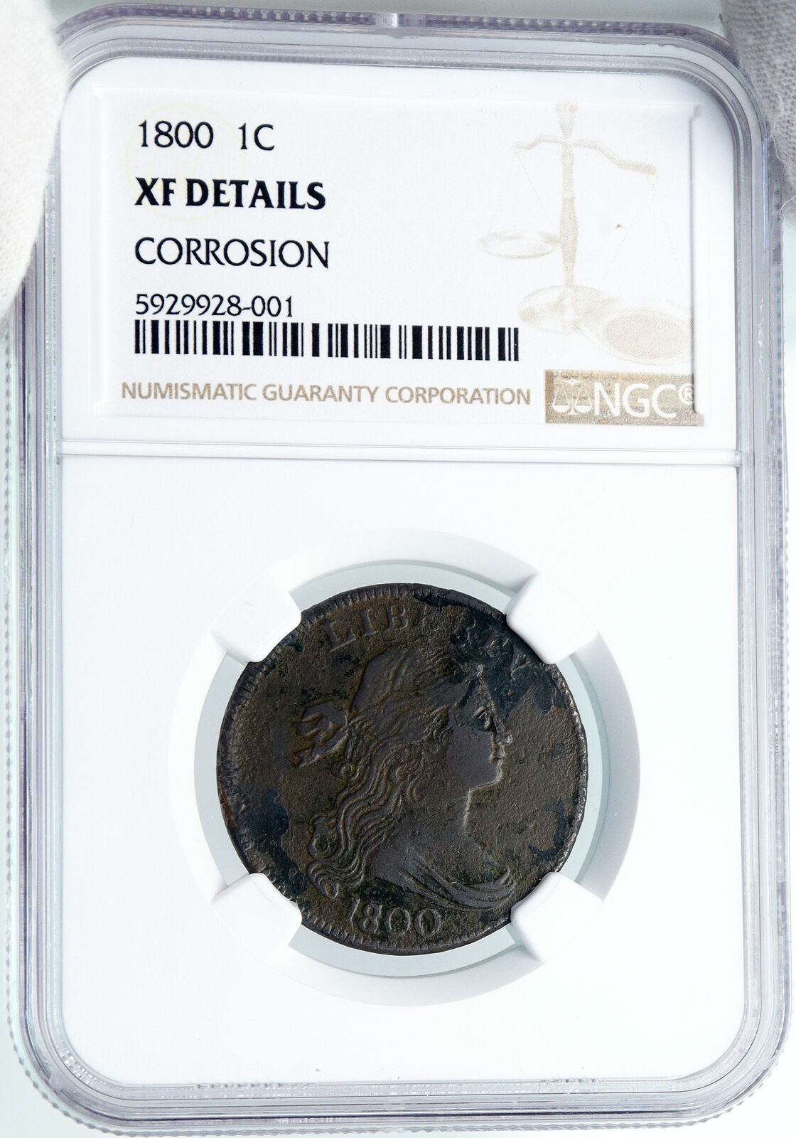 1800 UNITED STATES of AMERICA USA Antique LIBERTY Draped Bust Cent NGC i89162