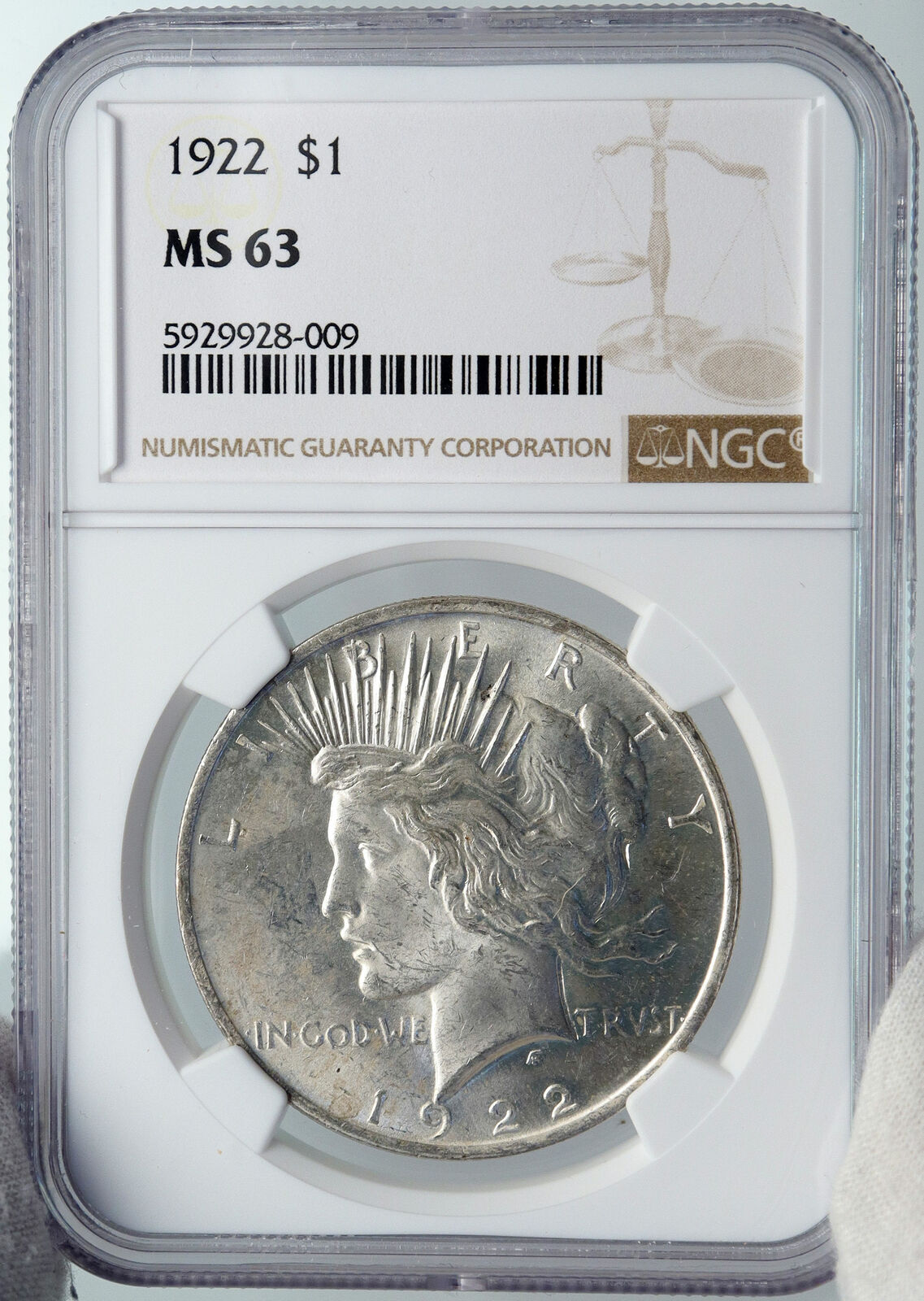 1922 USA United States LIBERTY EAGLE Vintage Silver PEACE DOLLAR Coin NGC i89173