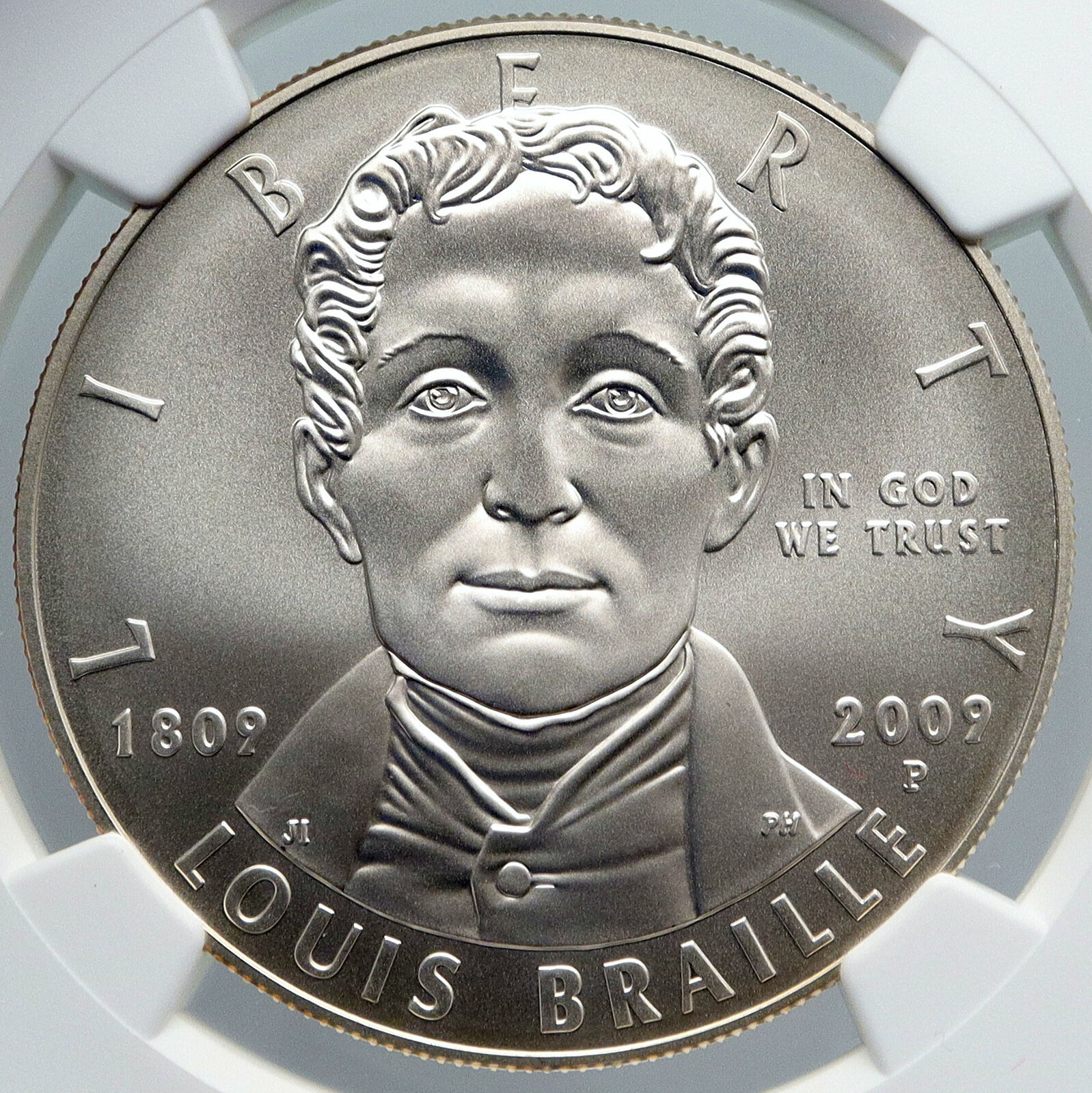 2009 UNITED STATES US Louis Braille Inventor Blind Deaf Silver $ Coin NGC i89168