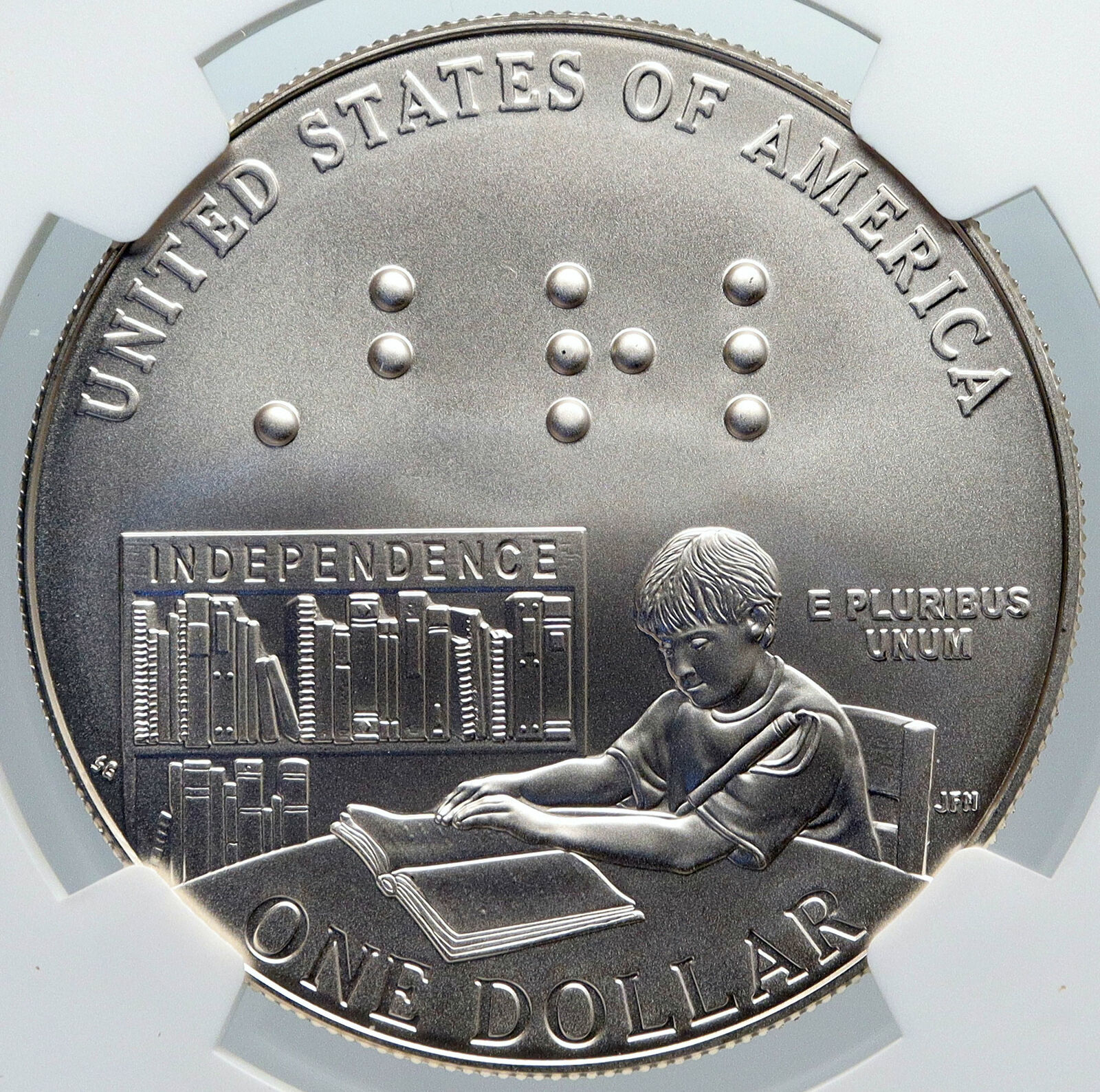 2009 UNITED STATES US Louis Braille Inventor Blind Deaf Silver $ Coin NGC i89168