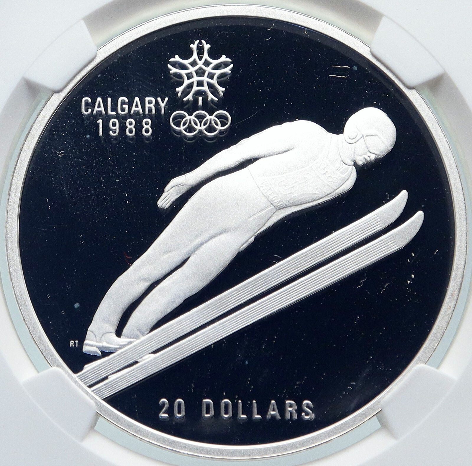 1987 CANADA 1988 CALGARY OLYMPICS Ski Jumping Proof Silver $20 Coin NGC i85793