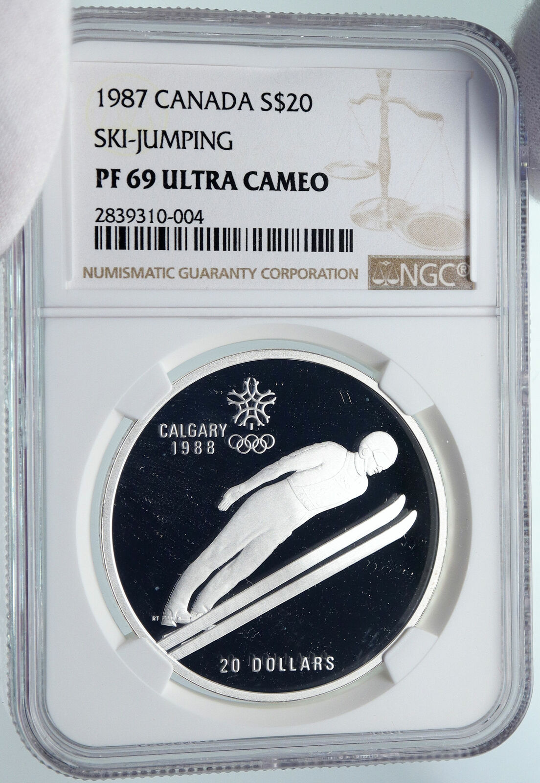 1987 CANADA 1988 CALGARY OLYMPICS Ski Jumping Proof Silver $20 Coin NGC i85793