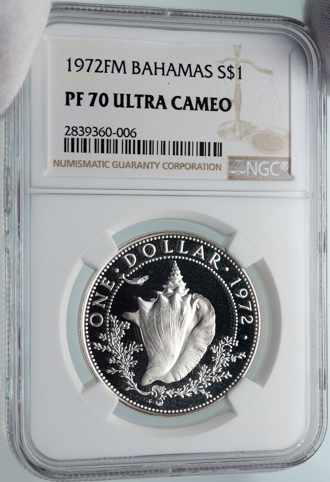 1972 BAHAMAS with CONCH SHELL Vintage OLD Proof Silver Dollar Coin NGC i85805