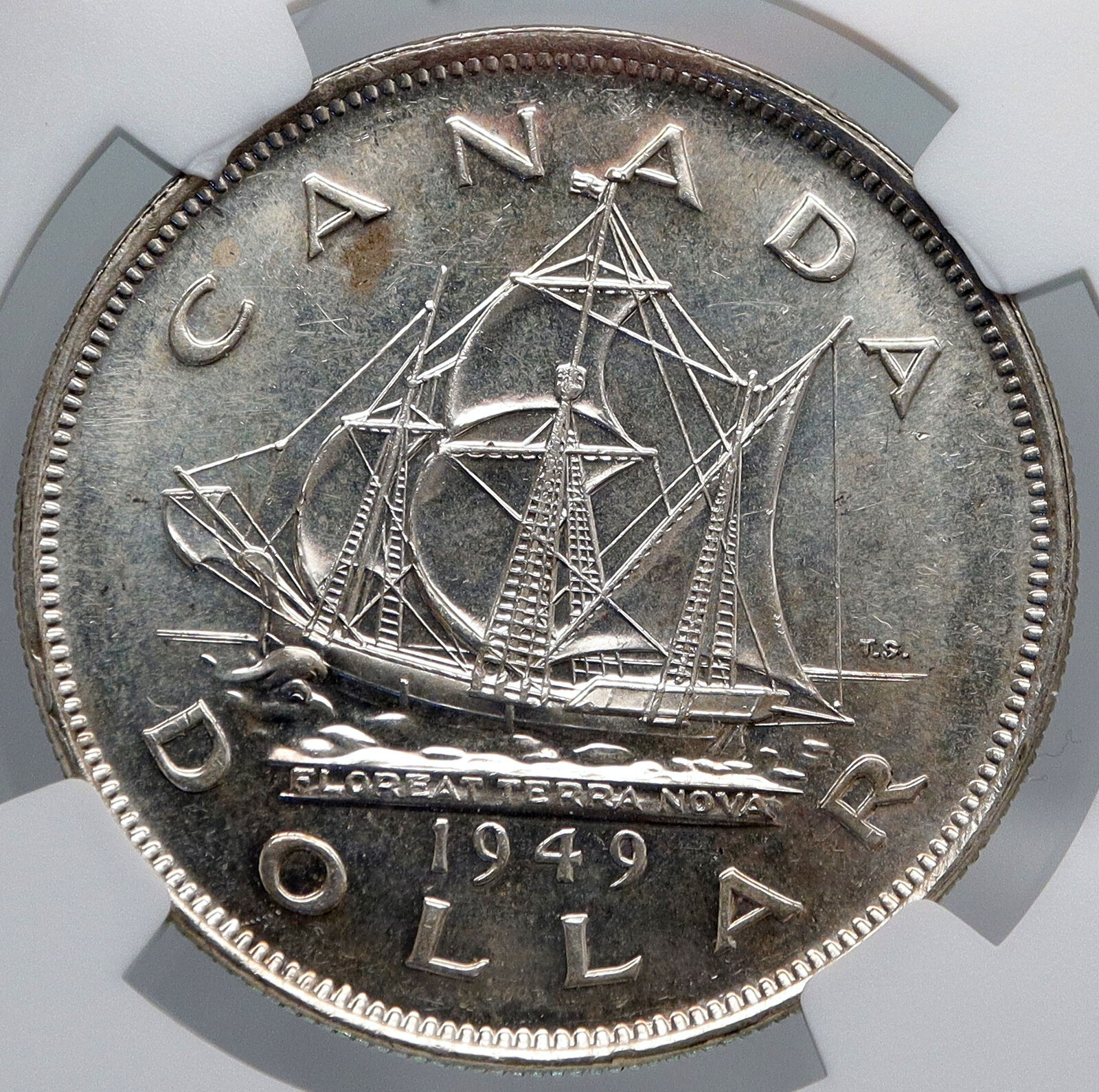 1949 CANADA UK King George VI SHIP Newfoundland Silver Dollar Coin NGC i89284