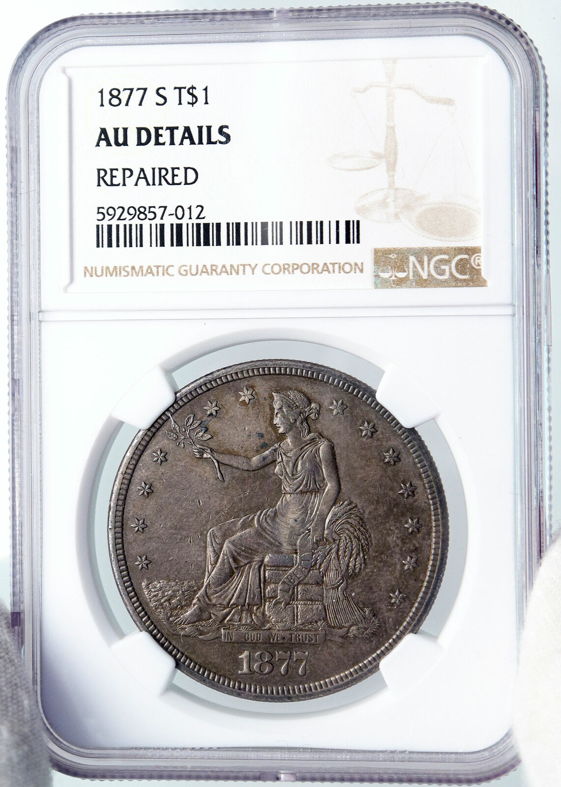 1877 S UNITED STATES of AMERICA US Silver Trade Dollar Coin for CHINA NGC i89186