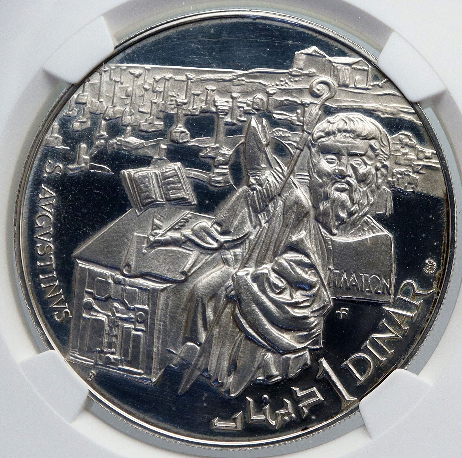 1969 TUNISIA History SAINT AUGUSTINE Vintage Proof Silver Dinar Coin NGC i89288