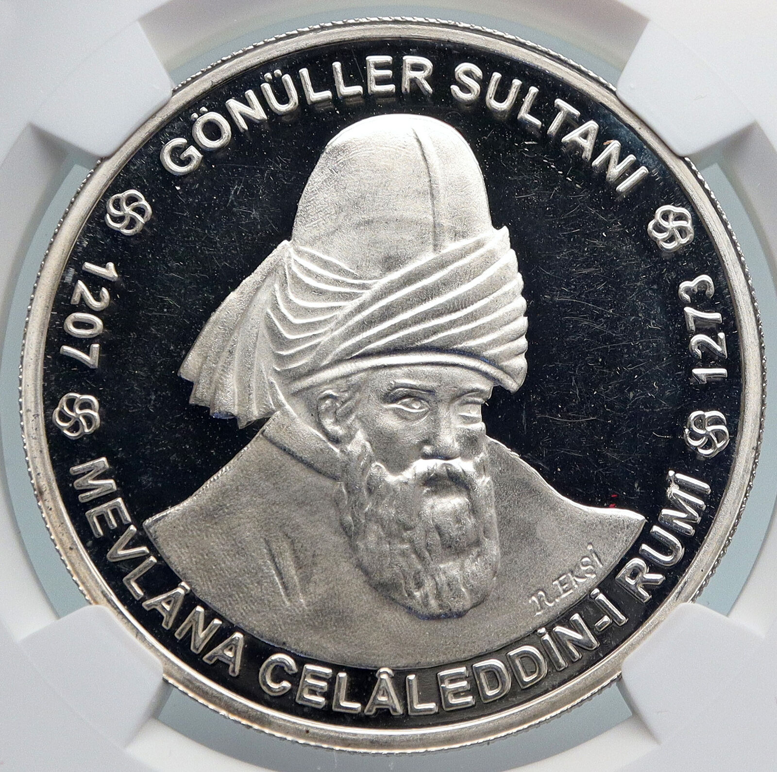 2002 TURKEY Huge MEVLANA RUMI Silver 10 Million Lira Medallion Coin NGC i89330