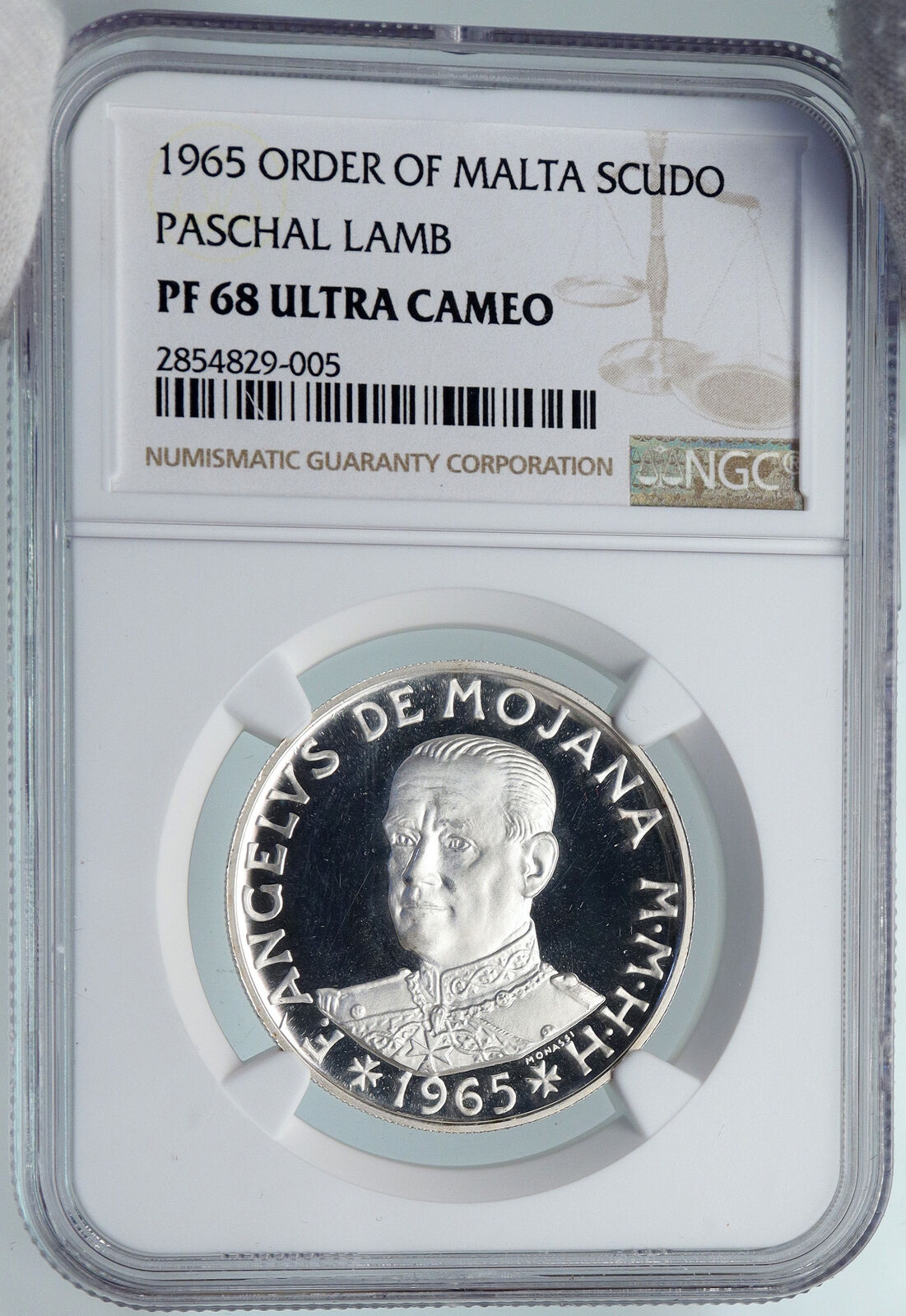 1965 ORDER OF MALTA Grandmaster MOJANA Paschal Lamb Silver Scudo Coin NGC i89320