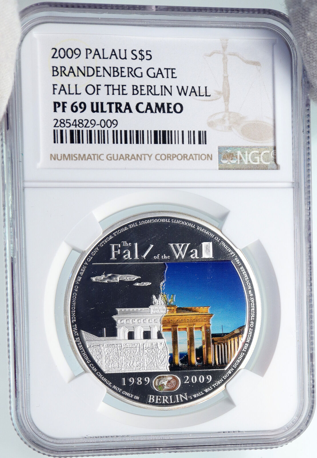 2009 PALAU Wonders BRANDENBURG GATE Berlin Wall FALL PF Silver 5 Coin NGC i89324